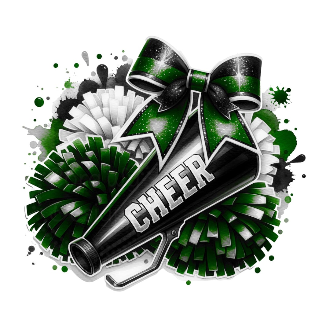 Cheer Bow Pom Poms Green Sublimation Digital Download PNG Cheerleading ...