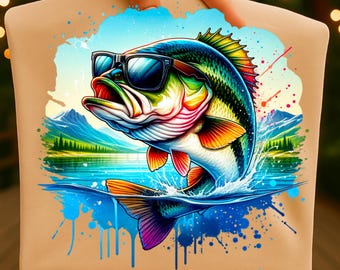 Divertente pesce persico acquerello PNG: disegno di pesca (download digitale)