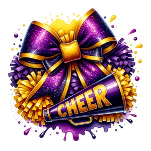Cheer Purple and Gold Watercolor Sublimation Digital Download PNG Cheerleading Design