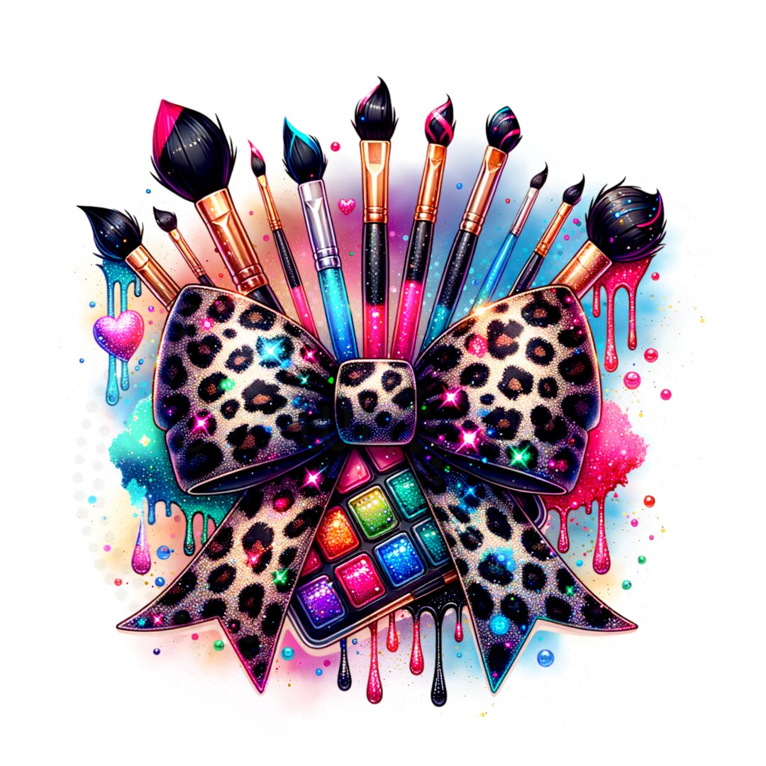 Makeup Brushes Coquette Bow Watercolor Sublimation Digital Download PNG