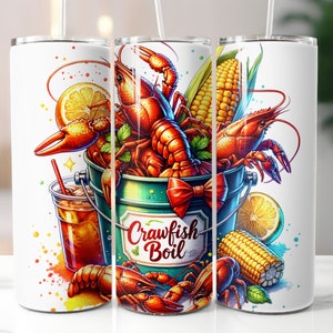 Crawfish Boil Watercolor 20 oz Skinny Tumbler Sublimation Digital Download PNG Summer Design Gift for Crawfish Lover