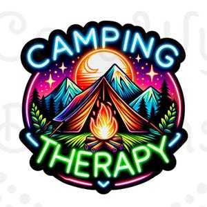 Camping Therapie Sublimation Digitaler Download PNG Berge Zelt Natur Wandern Abenteuer Entspannenden Design