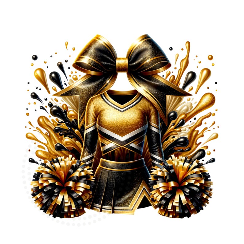 Cheer Black Gold Pom Poms Sublimation Digitaler Download PNG