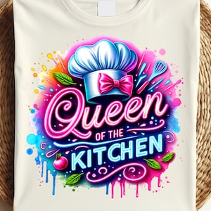 Queen of the Kitchen Watercolor Sublimation Digital Download PNG Chef Design Gift for Someone Who Likes to Cook
