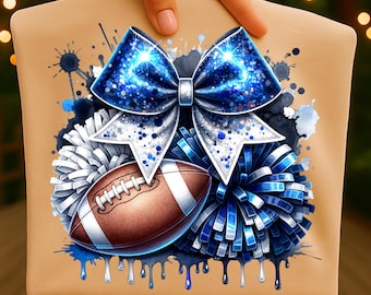 Cheer Bow Blue White Poms football png