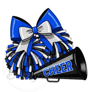 Cheerleader Blau Silber Schwarz Pom Poms Bogen Sublimation Digital Download PNG jubeln Megaphon