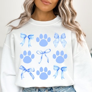 Coquette Bows Light Blue Paw Prints Sublimation Digital Download PNG Dog Design