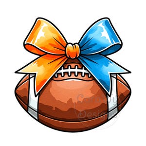 Football Orange Blue Bow Sublimation Digital Download PNG Cheerleading Design