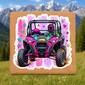 プレッピーなUTV PNG、ピンクのサイドバイサイド昇華デザイン、オフロードアドベンチャーのクリップアート