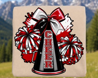 Cheer Red Silver Black Sublimation Digital Download PNG Design
