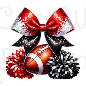 Cheer Red Black Bow Pom Poms Sublimation Digital Download Football Design
