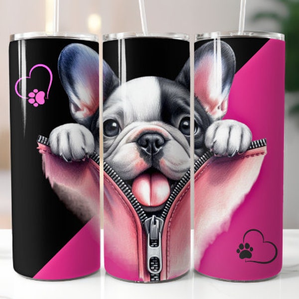 French Bulldog 20 oz Skinny Tumbler Sublimation Digital Download PNG Dog Tumbler Wrap