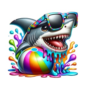 Funny Shark Sublimation Digital Download PNG Ocean Fish Floaty Beach Ball Kids T-shirt, Stickers, Vacation Design