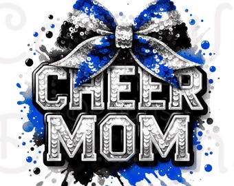 Cheer Mom Blue Silver Watercolor Sublimation Digital Download PNG Cheerleading Design