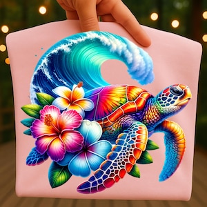 Sea Turtle Flowers Watercolor Sublimation Digital Download PNG Ocean Fish Design