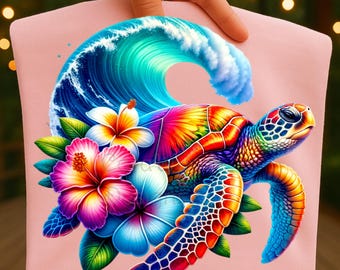 Sea Turtle Flowers Watercolor Sublimation Digital Download PNG Ocean Fish Design