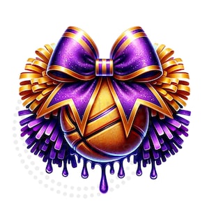 Basketball Cheer Purple and Gold Sublimation Digital Download PNG Bow Design