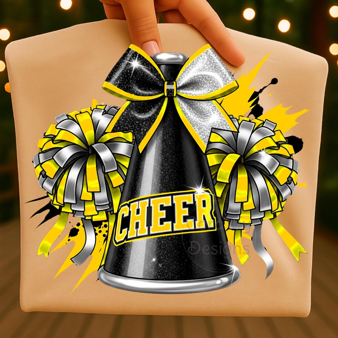 Yellow Cheer Pattern Cheerleading Yellow Black Silver Sublimation Digital Download PNG ...