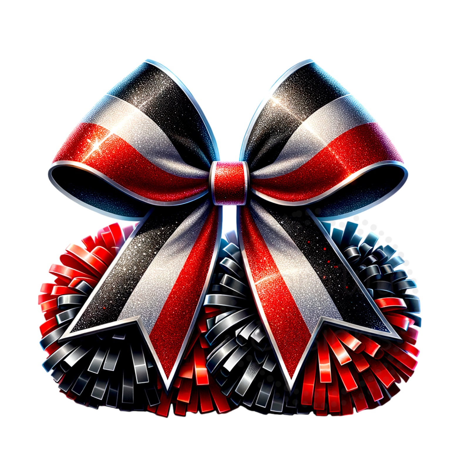 Cheer Red Silver Black Bow Sublimation Digital Download PNG Cheerleading Design with POMS