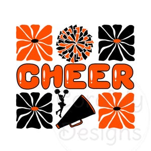 Cheer Orange Black Sublimation Digital Download PNG Cheerleading Design