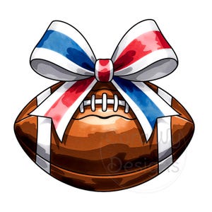 Football Red White Blue Bow Sublimation Digital Download PNG Cheerleading Design