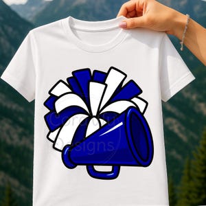 Cheer Poms Blau Weiß Megaphon Sublimation Digitaler Download PNG Cheerleader Design