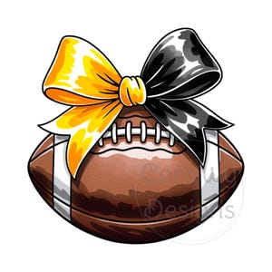 Football Yellow Black Cheer Bow Sublimation Digital Download PNG Cheerleading Design