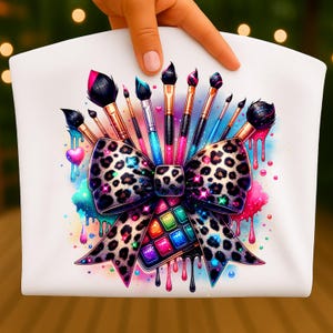 Pinceles de maquillaje, lazo coqueto, acuarela, sublimación, descarga digital, diseño PNG para artista