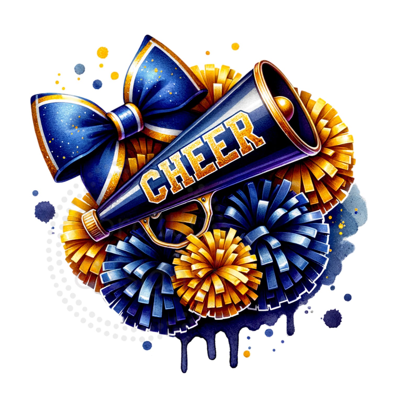 Cheerleading Design PNG con sublimazione dell'acquerello blu e oro digitale