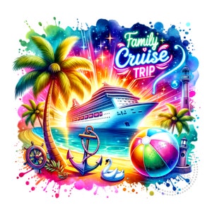 Family Cruise Trip Watercolor Sublimation Digital Download PNG Cruise Vacation Design