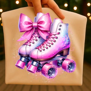 コケットスケート水彩PNG：ボウローラースケートシャツデザイン（デジタルダウンロード）