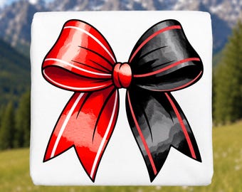 Cheer Red Black Bow Sublimation Digital Download PNG Design