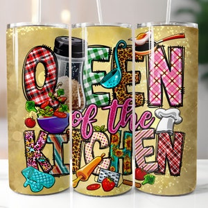 Queen of the Kitchen 20 oz Skinny Tumbler Sublimation Digital Download PNG, Chef Tumbler Wrap
