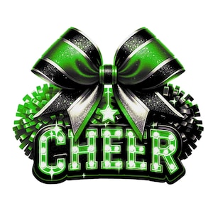 Cheer Green Bow Sublimation Digital Download PNG Cheerleading Design