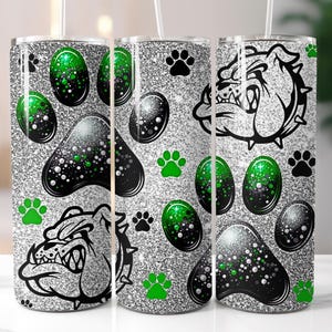 Bulldog Paw Prints Green 20 oz Skinny Tumbler Sublimation Digital Download PNG Sports Football Basketball Baseball Design