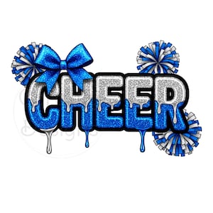 Cheer Blue Bow Pom Poms Sublimation Digitaler Download PNG Cheerleader Design