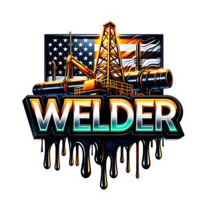Welder Oil Field Pipeline Sublimation Digital Download PNG Patriotic Design