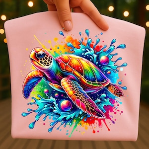 Watercolor Sea Turtle PNG: Colorful Reptile Design (Digital Download)
