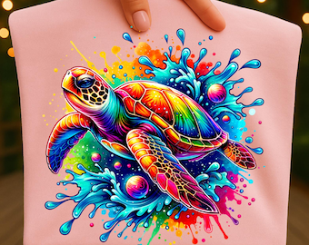 Tortuga marina en acuarela PNG: Diseño de reptil colorido (Descarga digital)