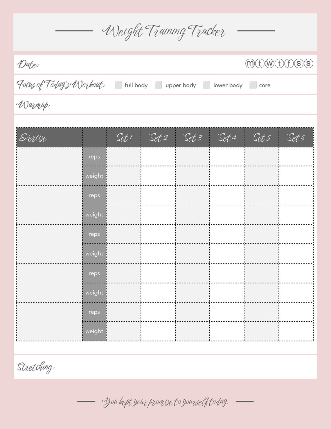 Printable Weight Training Tracker Etsy