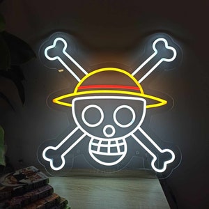 One Piece Neon - One Piece Luffy wallart Manga led light - Skull One Piece Vogue Merry handmade in France - Light-dimming control included