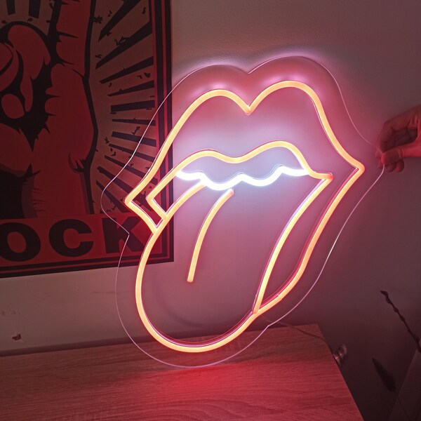 Néon led Rolling Stones - Enseigne lumineuse rock'n roll fait main en France - Wallart Rolling Stones led - Variateur de luminosité inclus