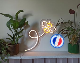 Bee Neon - Nature Neon Sign - Night Light Child Bee flying handmade in France - Light-dimming control included