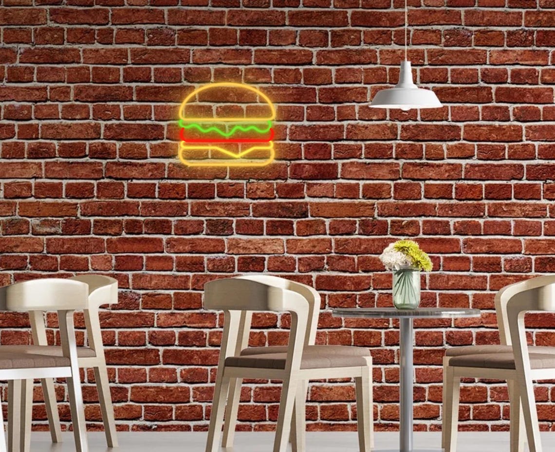 Burger Led Neon Sign - Fast Food Restaurant Led Light Wallart ...