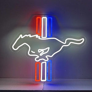 Ford Mustang logo auto neon led sign - Garage led light wallart - Man cave retro  US automobile sport decor - Mustang neon sign
