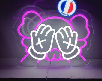 Kaws inspired fan art neon led light - Wallart Kaws light - Kaws decor - Kaws gift - Modern light decoration - Handmade in France