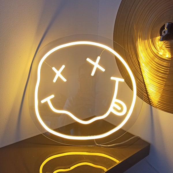 Néon led smiley Nirvana - wallart rock'n'roll Nirvana Nevermind fait-main en France - Variateur de luminosité inclus