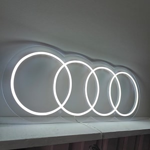 Insegna al neon con logo Audi - Decorazione per garage - Insegna luminosa per auto sportive - Insegna al neon per garage di appassionati di auto - Prodotto in Francia