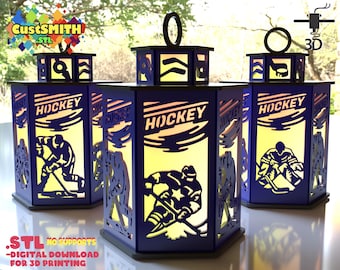 Lámpara de hockey STL / Luz nocturna deportiva impresa en 3D - Paneles de patinador, portero y palo de hockey / Sin soportes - Descarga digital