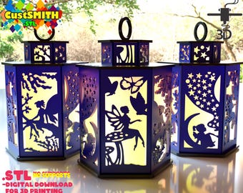 Fairy Lantern STL | 3D Printed Magical Night Light | Fantasy Star & Moon Panel Lamp | No Support | Digital Download